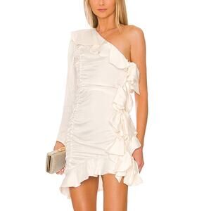 Tularosa White One Shoulder Mini Dress SMALL Cocktail Ruched Revolve $268 NEW